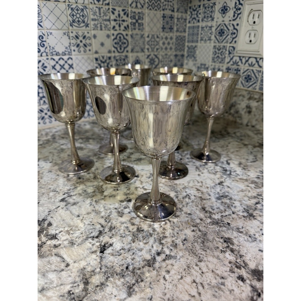 Vintage Jolem Silver Plate Cordial Goblets Set of 8 Made Salem Portugal w/Logo